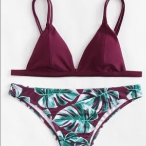 Maroon Swimsuit Top and Bottoms